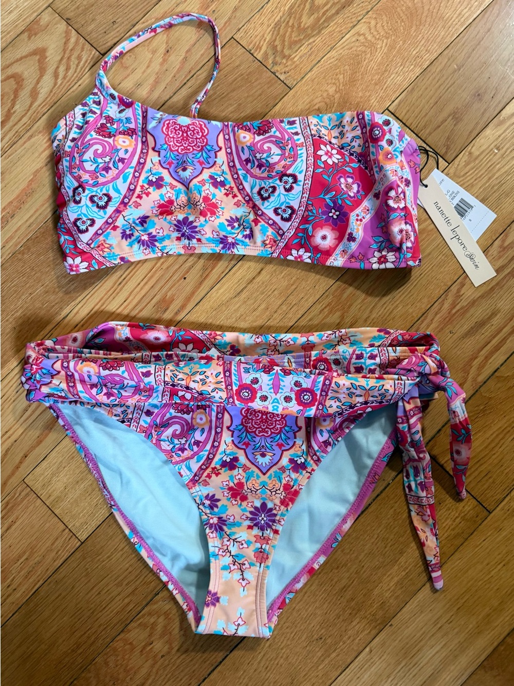 Nanette Lepore Swim Size 8 Paisley Bikini Set NWT Floral Tie Side